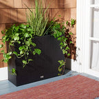 SAFAVIEH Outdoor - Rita Black Wicker 3-Tier Plant Stand with Baskets, Vertical Flower Rack Planter Shelf for Patio, Balcony, Garden, 32.28"W x 11.02"D x 24.8"H (PAT7705A) - color: Black