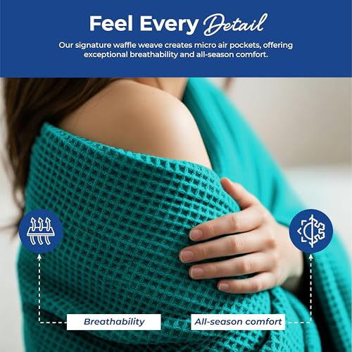 THREAD SPREAD 100% Cotton Waffle Twin Size Blanket for Bed - Soft Lightweight Breathable Waffle Weave Twin Blanket for All Season, Textured Throw Blankets for Bed, Sofa, Hotel, Hospital - Teal - color: Waffle - Teal, size: Twin / Twin XL