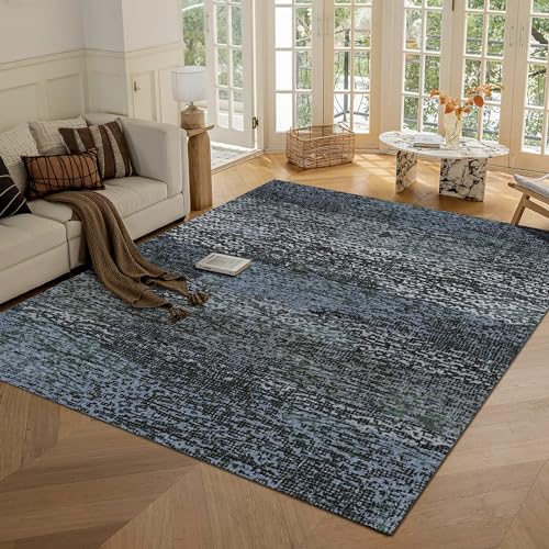 RUGSURE Washable Area Rug - 1/6 Thick - Stain & Water Resistant Non-Slip - Resistant Rug for Living Room, Bedroom, Nursery, Pet & Child Friendly, Vintage Charm Area Rugs (Darkgrey+Bule, 4' x 6') - color: Depth-darkgrey+bule, size: 4' x 6' (Rectangular)