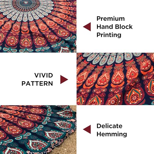 Raajsee Mandala Tapestry Wall Hanging – Blue Orange, 100% Cotton, Boho Hippie Decor, Twin Size (52x82 Inches / 132x208 cm) – Beach Throw, Bedspread, Meditation Yoga Mat - color: Blue Orange, size: 82"L x 52"W