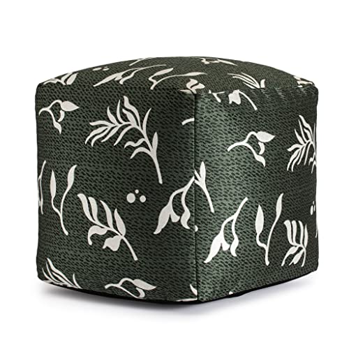 Anji Mountain Artisan Crafted Cotton Blend Pouf Ottoman | Versatile Floor Seating & Footstool for Living Room | Modern Boho Home Décor Accent | Filled Pouffe - color: Juniper Ivy