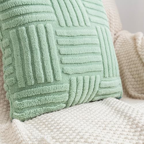 Plush Knitted Throw Pillow Covers, Decorative Cushion Cases for Sofa and Bed, Cozy Texture for Home - color: Green Woven Plush Pillowcase