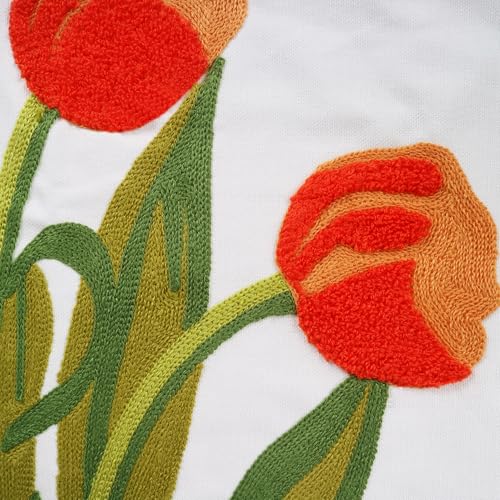 Embroidery Throw Pillow Cover 18x18 Home Decor Floor Pillow Cover for Couch Sofa Chair Best Gift 100% Cotton Floral Embroidered Cushion Cover Square Pillowcase 45x45cm Red Tulip, 1 Piece - color: Red Tulip