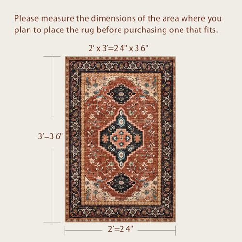 Tangsoo Oriental 2X3 Washable Rugs, Orange Vintage Non Slip Small Area Rug Carpet, Indoor Front Door Rug for Entryway, Door Mat Indoor Entrance Soft Low Pile Throw Rugs for Entry Kitchen Bedroom - color: Orange/Black, size: 2' X 3' (Rectangular)