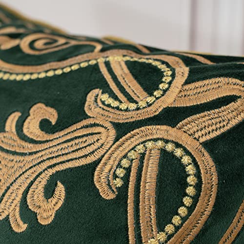 Aeckself European Luxury Velvet Throw Pillow Cover 18 x 18 Inch, Embroidery Floral Pillow Cover Home Decor Pillowcase for Couch Bedroom Living Room, Dark Emerald Green and Gold - color: Green, size: 18" x 18" (Pack of 1)