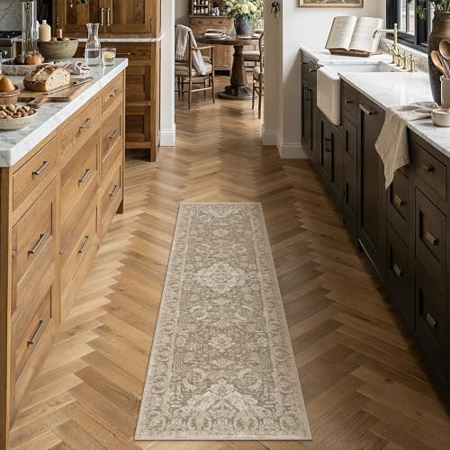 HUGEAR 2x6 Runner Rug Taupe Machine Washable Area Rug Room Decor Distressed Vintage Hallway Rugs Non Slip Carpet Low Pile Rugs for Kitchen Laundry Living Soft Lightweight - color: C| Taupe, size: 2' x 6' (Runner)