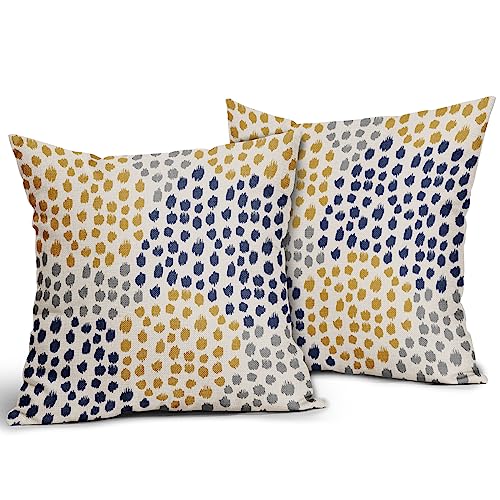 Blue Yellow Pillow Covers 16x16 Set of 2 Boho Design Gray Polka Dot Throw Pillows Modern Art Trendy Print Decorative Outdoor Pillowcase Square Cushion Cover Linen Pillow Case for Home Sofa Couch Bed - color: Blue Yellow Dots, size: 16" x 16" (Pack of 2)