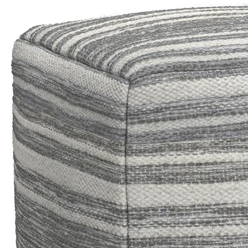 SIMPLIHOME Carina Contemporary Square Woven Pouf in Black Melange, White Wool for the Living Room, Bedroom and Kids Room - color: Black Melange, White, style: Wool Pouf