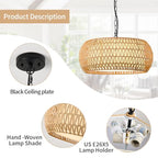 19 Inch Boho Chandeliers for Dining Room 5-Lights Farmhouse Light Fixtures Large Pendant Light Hand Woven Dining Table Light Fixture Rattan Hanging Lamp for Kitchen Island - size: 19 Inch
