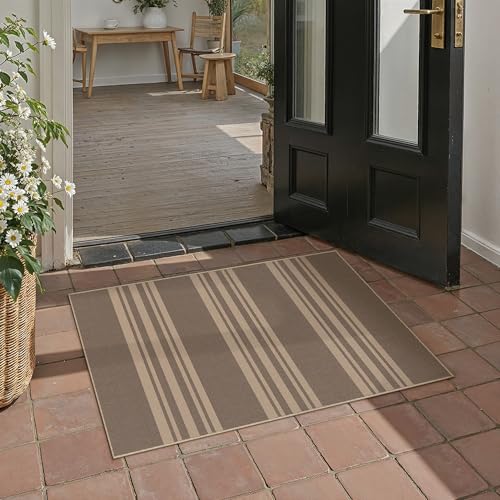 PureCozy Striped Easy Jute Rug 2x3 Nature Entryway Carpet Washable Non Slip Door Mat Farmhouse Neutral Non Shedding Entry Small Indoor Outdoor Rug for Kitchen Bedroom Mudroom Bathroom - color: Nature/Striped, size: 2' x 3' (Rectangular)
