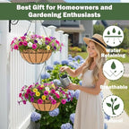 4 Pack 14 Inch Hanging Baskets for Plants Outdoor Metal Hanging Planter Basket with Coco Coir Liner Hanging Flower Pots Holder for Garden, Patio(Flower) - size: 14 Inch, style: English