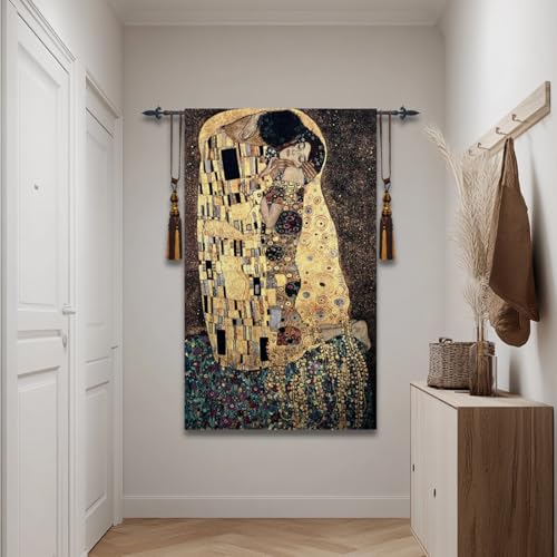 ORIMONY The Kiss by Gustav Klimt Woven Tapestry Wall Hanging, Large Vintage Medieval Tapestry for Room Aesthetic (80L x 54W) - size: 80"L x 54"W