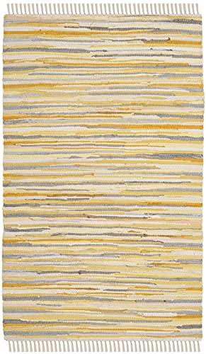 SAFAVIEH Rag Rug Collection Accent Rug - 2'6" x 4', Gold & Multi, Handmade Boho Stripe Cotton, Ideal for High Traffic Areas in Entryway, Living Room, Bedroom (RAR129N) - color: Gold/Multi, size: 2'6" x 4' (Rectangular)