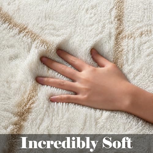 ONASAR Area Rugs for Bedroom Living Room, Fluffy 4x6 White and Beige Throw Rug, Geometric Boho Shaggy Soft Plush Indoor Floor Carpet for Nursery Kids Girls Boys Teen Dorm Home Decor Aesthetic - color: 3- White / Beige, size: 4' x 6' (Rectangular)