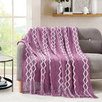 BOURINA Fluffy Chenille Knitted Fringe Throw Blanket Lightweight Soft Cozy for Bed Sofa Chair Throw Blankets Deep Purple 50" x 60" - color: A-purple, size: 50"×60"