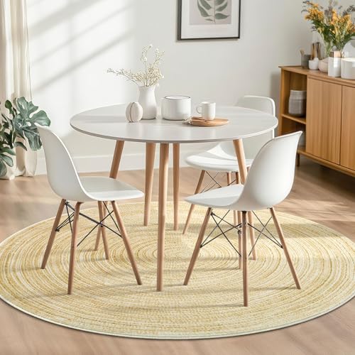 Asrug Imitation Jute Low Pile Round Rug Area Rug Washable Non-Slip Circle Rug Soft Plush Touch Circle Rugs Round for Kitchen Bathroom Living Bedroom Nursery, Carpet 4ft /48 inch/122 cm Yellow - color: Yellow, size: 4ft