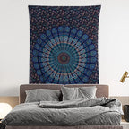 Bless International Handmade Indian hippie Bohemian Psychedelic Peacock Mandala Wall hanging College Dorm Beach Throws Table Cloth Bedding Tapestry (Blue Green, Poster(30x40Inches)(76x101cms)) - color: Blue Green, size: 40"L x 30"W