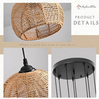 8-Light Woven Foyer Chandeliers for High Ceiling H100",8 Dome Boho Rattan Pendant Lights Farmhouse Ceiling Light,rustic Hemp rope Light Fixture For Living Room Hallway Staircase Entryway (Bulb Incl. - color: 16" Natural 8-Light