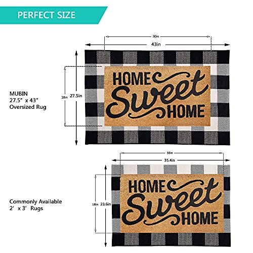 MUBIN Cotton Buffalo Plaid Rug, 27.5x43 Black and White Outdoor Rug Front Door Decorative Mat, Washable Doormat Foldable Area Rug Layered Door Mats Rug for Front Porch, Entryway, Patio - color: Black White Plaid, size: 2'3" x 3'7" (Rectangular)