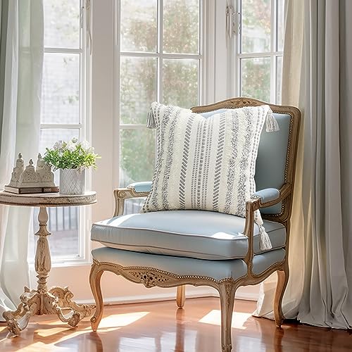 decorUhome Summer Decorative Boho Throw Pillow Cover 20x20, Accent Neutral Textured Tufted Pillow Cover Striped for Couch Bed Sofa, Grey and Cream White, Pack of 1 - color: Grey and Cream White, size: 20" x 20" (Pack of 1)