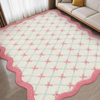 Drydiet Rug Boho Area Rugs 4'x6' Cute Sweet Scalloped Throw Rugs Aesthetic Soft Bedroom Carpet for Living Room Dining Playroom Nursery Family Indoor Dorm(Pink Bow) - style: Pink Bow