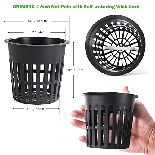 ORIMERC 4 inch Net Pots, 20 Pack Net Cups with 20 feet Self-Watering Rope&Plant Labels, for Hydroponic Aquaponics Kratky Orchid Vegetable Indoor Outdoor Growing Baskets Nursery Slotted Mesh BPA Free - size: 4 inch (20 Pack)