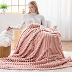 NEWCOSPLAY Super Soft Twin Blanket Pink Premium Silky Flannel Fleece 3D Ribbed Jacquard Lightweight Bed Blanket All Season Use (Pink Ribbed, Twin(60"x80")) - color: Pink Ribbed, size: Twin(60"x80")