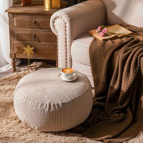 SUTAVIA Pouf Ottoman Cover Unstuffed Pouf Seat Decorative Soft Storage Bean Bag 20x20x8 Inches Square Floor Footrest for Living Room Bedroom (Cream, Round) - color: Cream