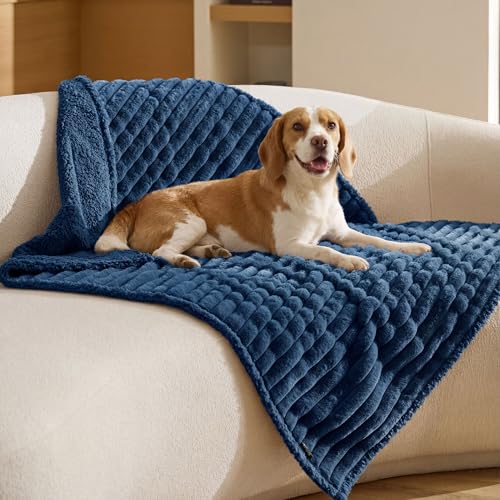 Bedsure ComfyFleece™ Waterproof Dog Blankets for Large Dogs - Soft Pet Cat Blanket Corduroy Fleece for Couch Protector Washable, Cozy Calming Reversible Furniture Protection,40"x50", Navy Blue - color: Night Blue, size: L(40x50")-1pc
