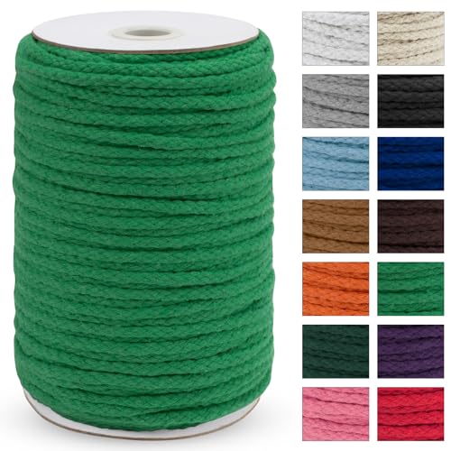 JeogYong Braided Macrame Cord 5mm x 295ft, Natural 8-Strand Braided Cotton Rope, Colored Drawstring Cord Craft Rope for Plant Hangers, Wall Hanging, Dream Catcher, Garden, DIY Projects - color: Grass Green
