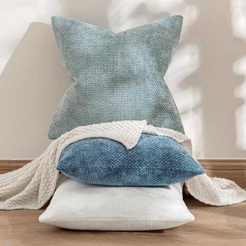 MIULEE Pack of 2 Blue Throw Pillow Covers 18x18 Inch Coastal Summer Modern Boho Accent Decorative Pillow Covers Soft Chenille Farmhouse Cushion Covers for Home Decor Couch Bed Sofa Living Room - color: Blue, size: 18" x 18" (Pack of 2)