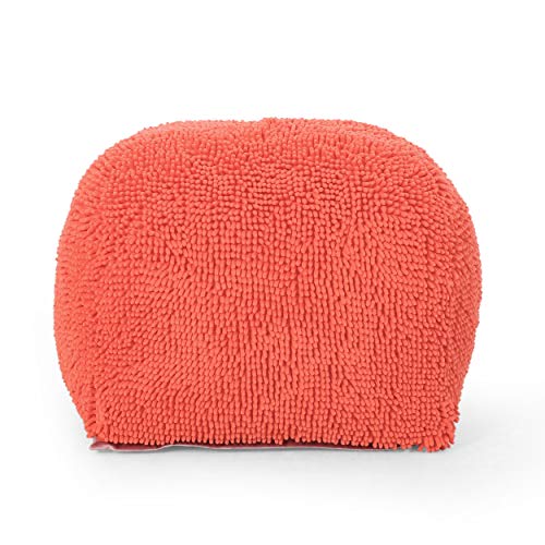 Foamma Pouf Ottoman 20" 20"x14", Coral - Square Ottoman Foot Rest for Living Room and Bedroom, Spongy Pouf Footstool with Microfiber Chenille Cover, Foot Rest for Couch with Removable Cover - color: Coral 2