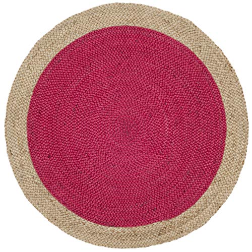 SAFAVIEH Area Rug 3' Round - Natural Fiber Collection - Fuchsia Pink & Natural Brown, Handmade Jute, Braided Border Design (NF801C) - color: Fuchsia/Natural, size: 3' (Round)