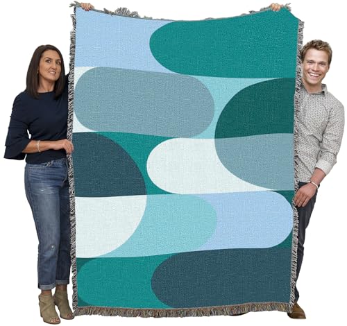 Pure Country Weavers Bauhaus Blue Waves Blanket - Mid Century Modern - Gift Tapestry Throw Woven from Cotton - Made in The USA (72x54) - color: Bauhaus Blue Waves, size: 72x54