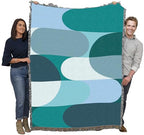 Pure Country Weavers Bauhaus Blue Waves Blanket - Mid Century Modern - Gift Tapestry Throw Woven from Cotton - Made in The USA (72x54) - color: Bauhaus Blue Waves, size: 72x54