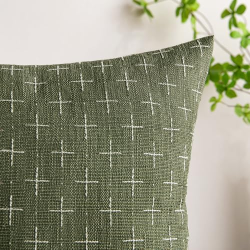 MIULEE Pack of 2 Decorative Vintage Burlap Linen Spring Throw Pillow Covers Modern Farmhouse Pillowcase Rustic Woven Textured Cushion Cover for Sofa Couch Bed 18x18 Inch Olive Green - color: Olive Green, size: 18" x 18" (Pack of 2)