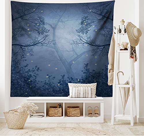 Ambesonne Mystic Forest Tapestry, Foggy Dark Gloomy Horror Misty Woodland Dragonflies on Branches Print, Wide Wall Hanging for Bedroom Living Room Dorm, 60" X 40", Slate Blue - color: Slate Blue, size: 60"L x 40"W