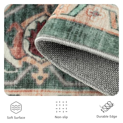 5x7 Area Rugs - Washable Rug Vintage Distress Boho Medallion Rugs for Living Room, Soft Non-Slip Backing Low Pile Carpet for Bedroom Dining Room Office Nursery Dorm Home, Green Brown - color: B-green Brown, size: 5' x 7' (Rectangular)