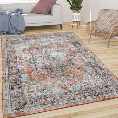 Paco Home Vintage Rug Oriental Design with Ornaments and Border in Faded Red, Size: 2'8" x 4'11" - color: Red-2, size: 2'8" x 4'11" (Rectangular)