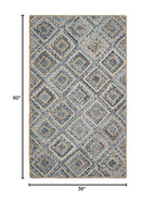 SAFAVIEH Cape Cod Collection Accent Rug - 3' x 5', Natural & Blue, Handmade Flat Weave Diamond Braided Jute & Denim, Ideal for High Traffic Areas in Entryway, Living Room, Bedroom (CAP354A) - color: Natural/Blue, size: 3' x 5' (Rectangular)