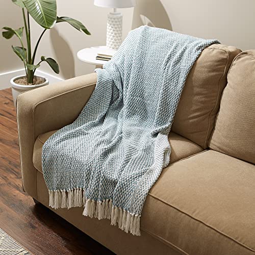 DII Woven Throw Collection 100% Cotton, Basketweave, 50x60, Storm Blue - color: Storm Blue, size: 50x60"