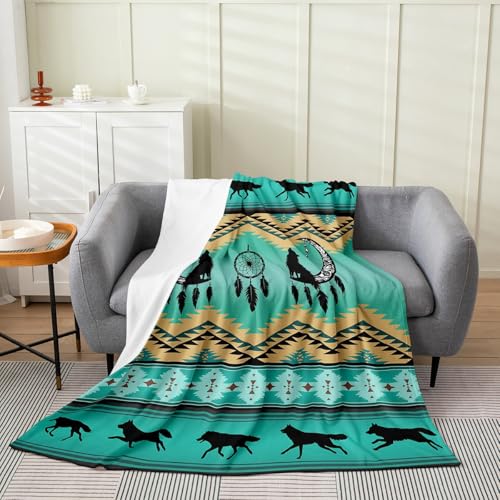 Erosebridal Wolf Flannel Fleece Blanket 40"X50", Moon Dream Catcher Throw Blanket, Southwestern Native Ethnic Tribal Arrow Aztec Bed Blanket, Western Boho Soft Lightweight Fuzzy Blanket - color: Multi 21, size: 40*50