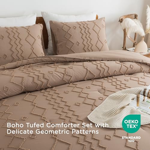 Andency Taupe Tufted Comforter Set Twin(66x90Inch), 2 Pieces(1 Boho Comforter, 1 Pillowcase) Textured Farmhouse, Soft Down Alternative Geometric Bedding Set - color: 06 - Taupe, size: Twin (66"x90")