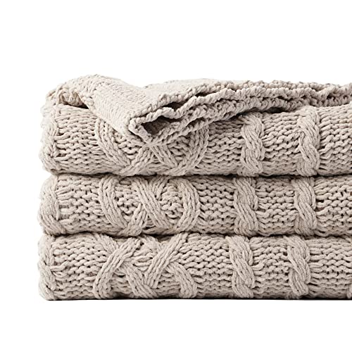 Battilo Light Grey Throw Blanket for Couch, Woven Chenille Knit Throw Blanket Versatile for Chair, 51 x 67 Inch Super Soft Warm Decorative Blanket for Bed, Sofa and Living Room - color: Cream