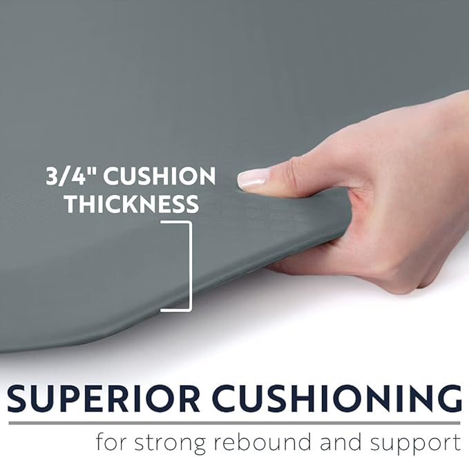KANGAROO Thick Ergonomic Anti Fatigue Mats for Kitchen Floor, 48x20, Cushioned Standing Office Desk Mat, Waterproof Scratch Resistant Topside, Supportive All Day Comfort Padded Foam Rugs, Grey