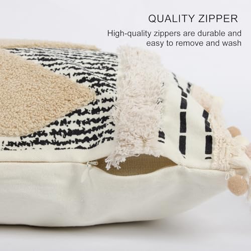 1Pc Boho Textured Lumbar Pillow Cover 12x 20, Diamond Woven Tufted Farmhouse Neutral Decorative Linen Pillow Cushion Case,Geometric Home Decor for Outdoor Couch Bedroom Car Black and White - color: Brown