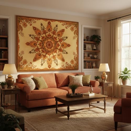 Motanber Boho Mandala Floral Tapestry Wall Hanging Bohemian Orange Yellow Flower Tapestry Aesthetic Vintage Sunflower Indian Cute Small Tapestries for Bedroom Living Room Dorm Decor 60 x 44 Inch - color: Orange Yellow, size: 60"L x 44"W