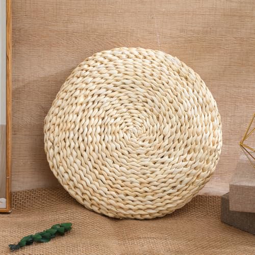 Levemolo Round Straw Weave Cushion 11.61 Inch Hand-Woven Yoga Seat Cushion for Meditation Floor Sitting Tatami Windowsill with Breathable Space Cotton Filling - color: Beige, size: 30x30cm