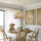 Arturesthome 23.6" Weaving Bamboo Pendant Light for Kitchen Island, Wicker Chandelier, Handmade Woven Hanging Ceiling Light Lampshade for Living Room Bedroom - size: B 23.6"*17.6"