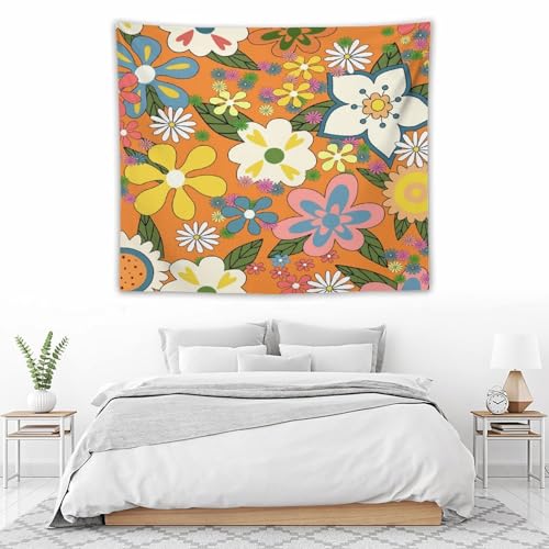Retro 70s Floral Tapestry,Hippie Spring Groovy Flower Power Flower Boho Print Wall Hanging Neutral Home Decor Art for Living Room Bedroom Dorm 40"x30" - color: Hippie Floral-1, size: W40xL30in